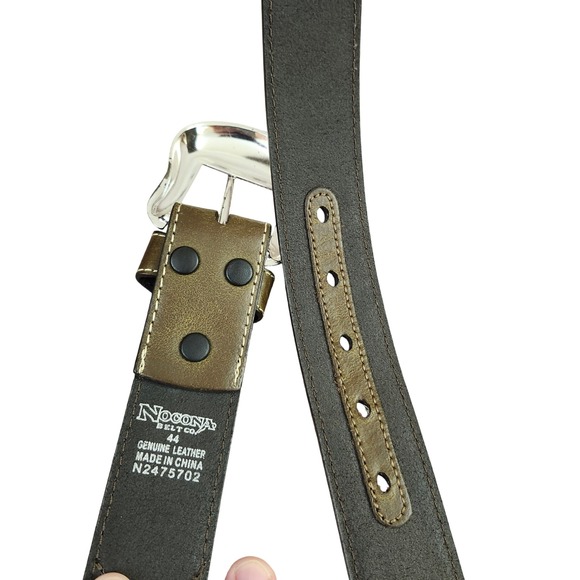 Nocona Belt Co. Top Hand Southwestern Concho Belt Olive Brown Size 44 - Picture 5 of 11